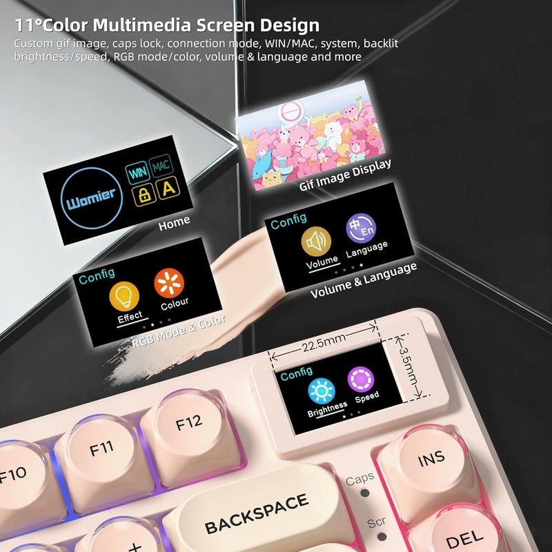 Womier SK80 75% Mechanical Gaming Keyboard with Color Multimedia Display Pink Creamy Keyboards Jelly Wired, Hot Swappable Gasket Mount RGB Key Board Pre-lubed POM Switch for Mac/Win, Pink Foundation - Image 2